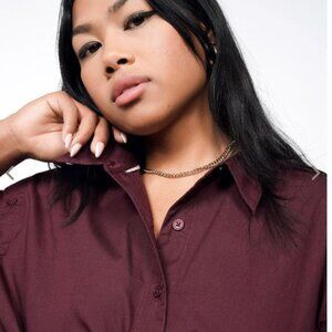 Wildfang Essential Convertible Sleeve Button Up - Merlot